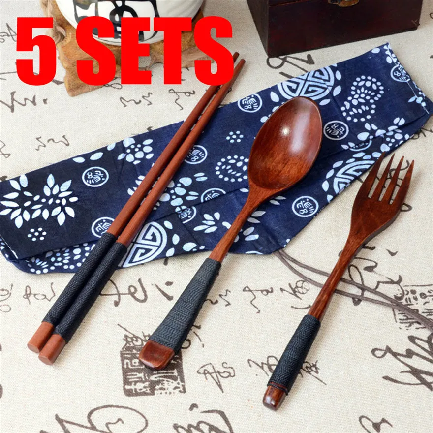 5 наборов китайские винтажные деревянные палочки для еды Ложка Вилка посуда