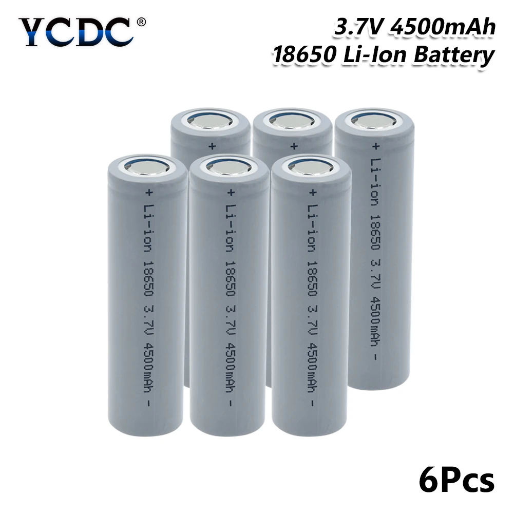 6 PCS 18650 Батарея 3,7 V 4500 мА/ч, литий-ионный высокого разряда высокий ток электронная сигарета Перезаряжаемые Аккумуляторы для фонарика - Цвет: 6 PCS