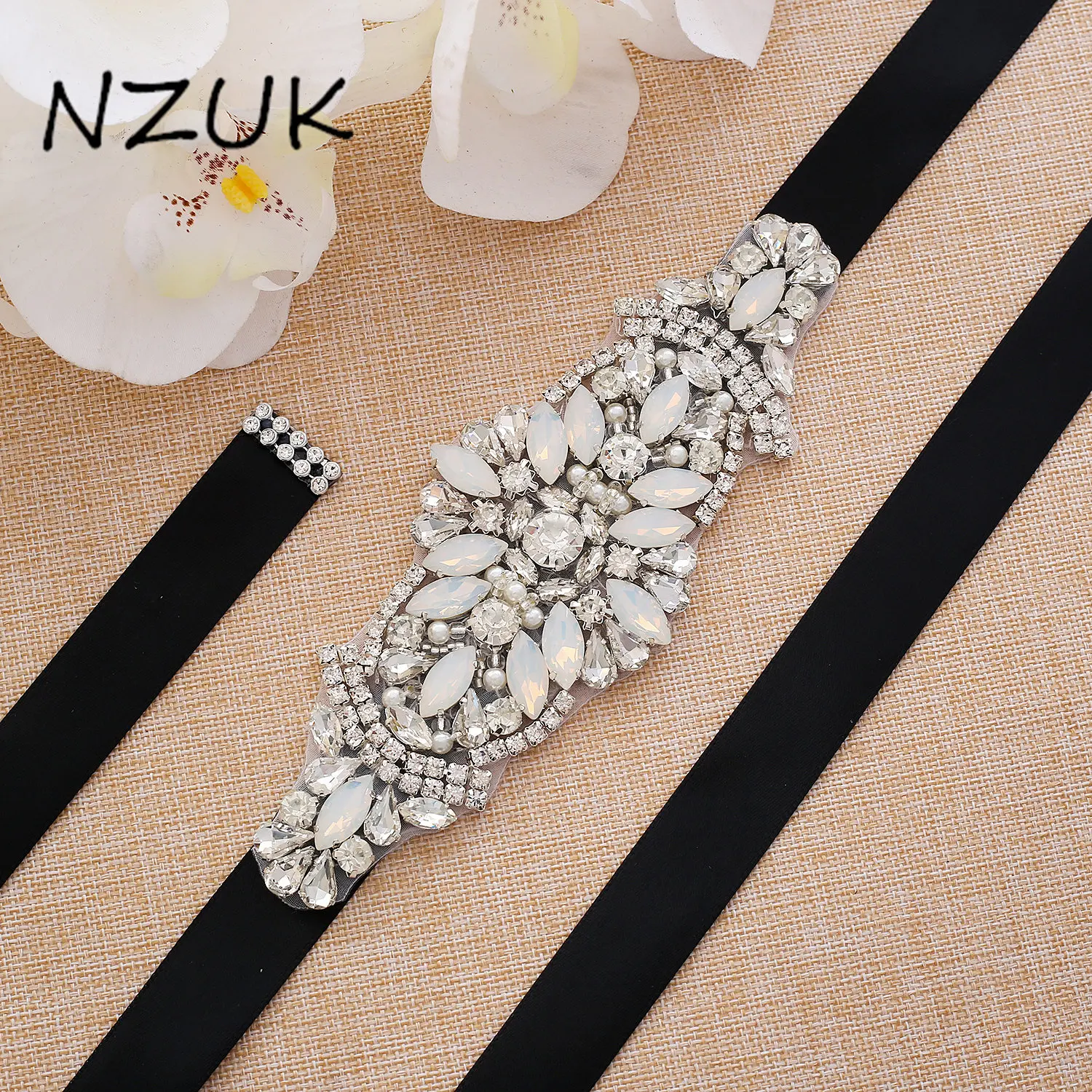 

Opals Crystal Bridal Belt Satin Wedding Dress Belt Bridal Ribbon Waistband Sash Belt for Evening Prom Dresses ZZY182S