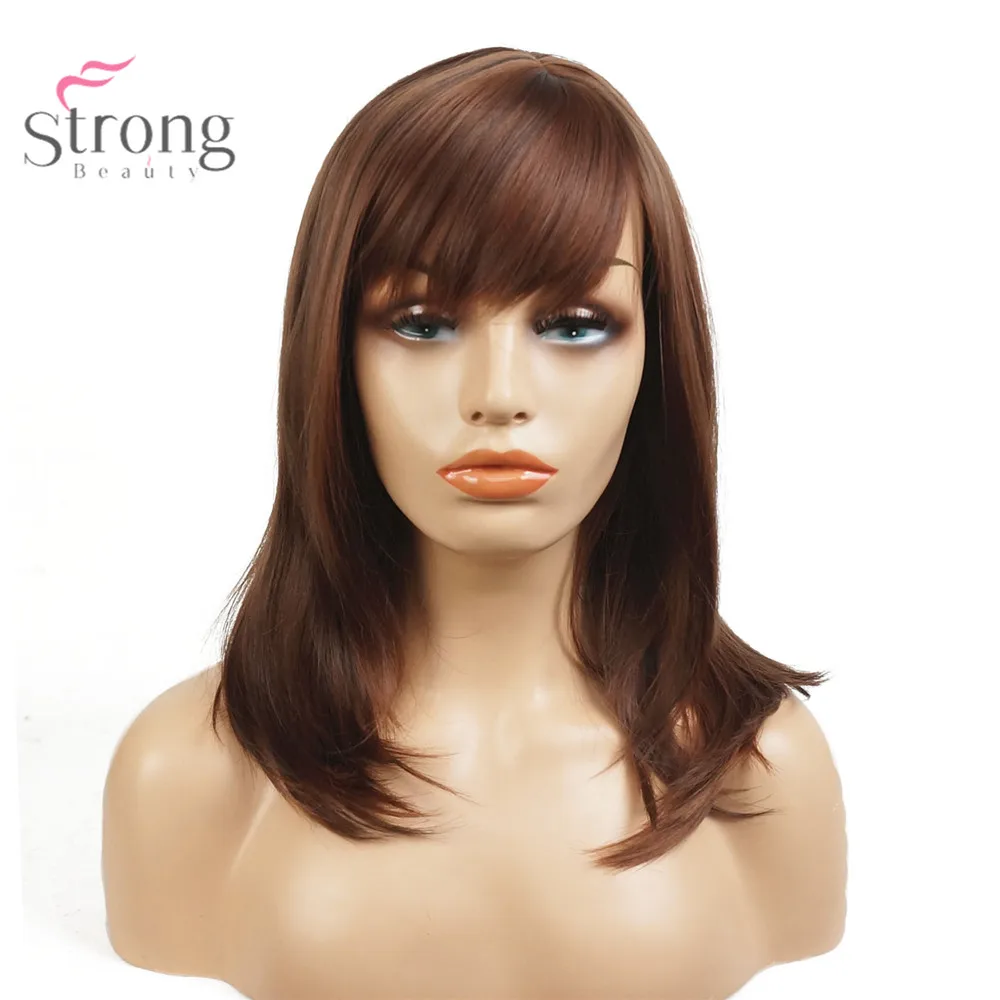 StrongBeauty auburne длинный прямой парик Боб опрятный челка Женские синтетические