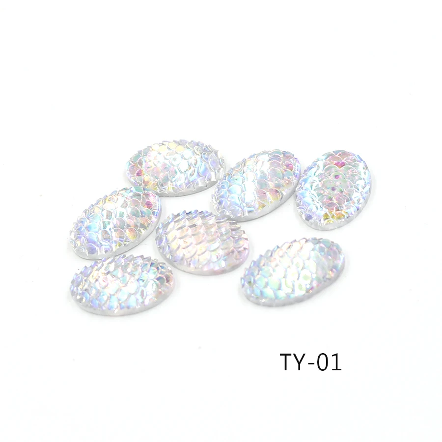 Fnixtar Resin Cabochons Oval Fish Scales Flat Back Cabochon Supplies for Jewelry Finding Fit 18x13mm Setting Base 20Piece/lot | Украшения и