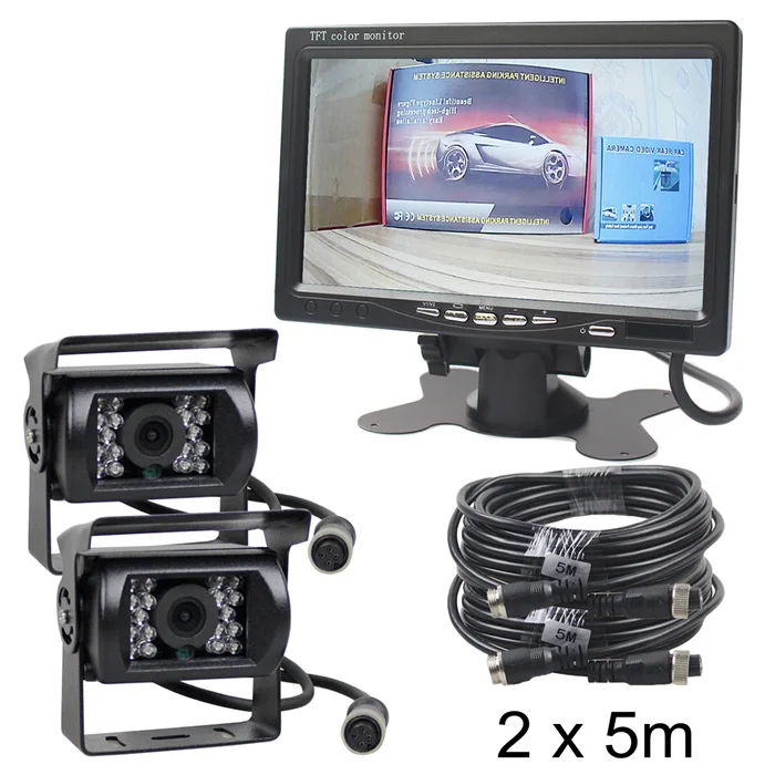 2 x 5m DIYKIT AHD 7 дюймов TFT ЖК-дисплей автомобильный монитор заднего вида монитор 2 x Водонепроницаемый ИК Ночное видение 960 P AHD Камера для автобус - Цвет: 2 x 5m