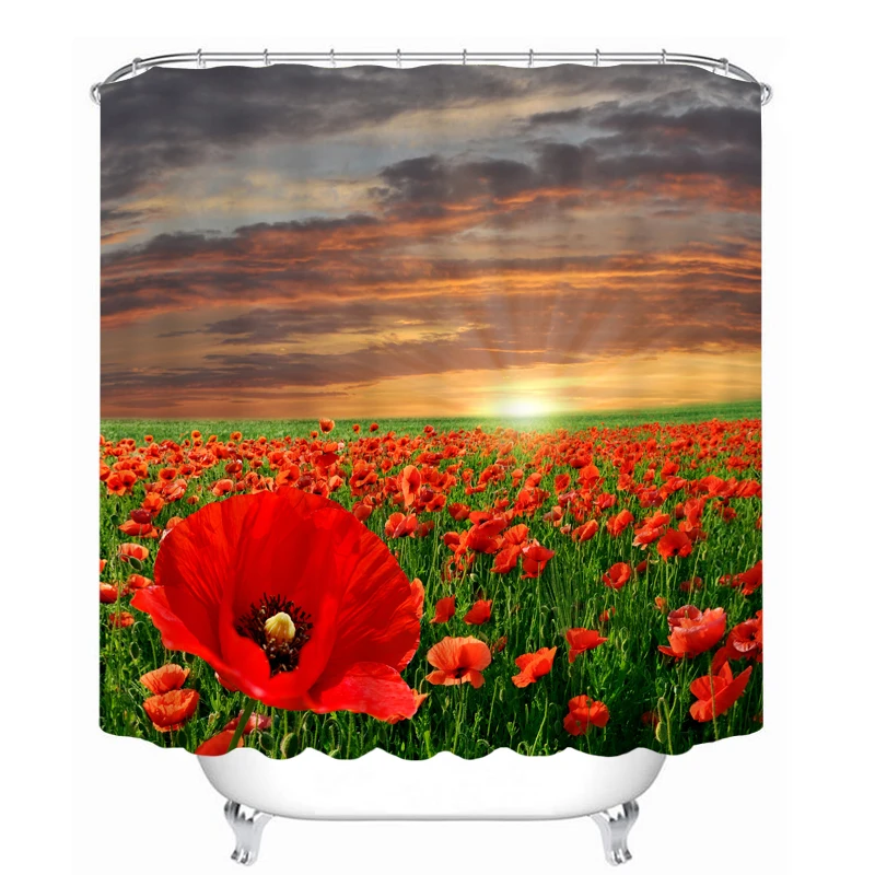 

MYRU 3D Print Waterproof Flowers Shower Curtains Bath Products Bathroom Decor with Hooks