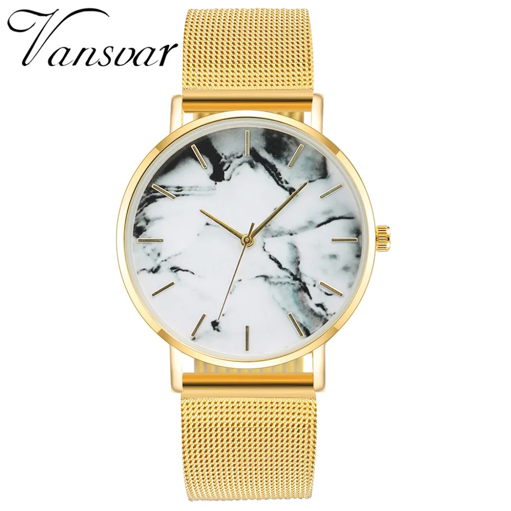 

Vansvar Brand Fashion Gold Silver Luxury Creative Marble Wrist Stainless Steel Band Watch Quartz Watches Gift Relogio Feminino Q