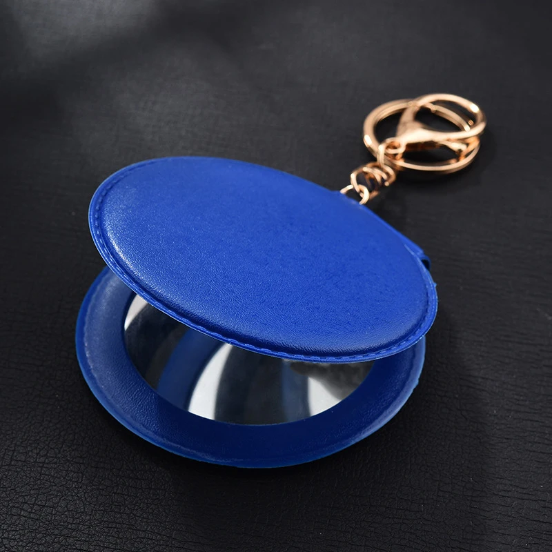 Blue Двухсторонний складной зеркальный брелок портативный маленький круглое зеркало для макияжа Подвески модные женские разноцветные Подарочный Брелок для ключей ювелирные изделия - Цвет: Blue