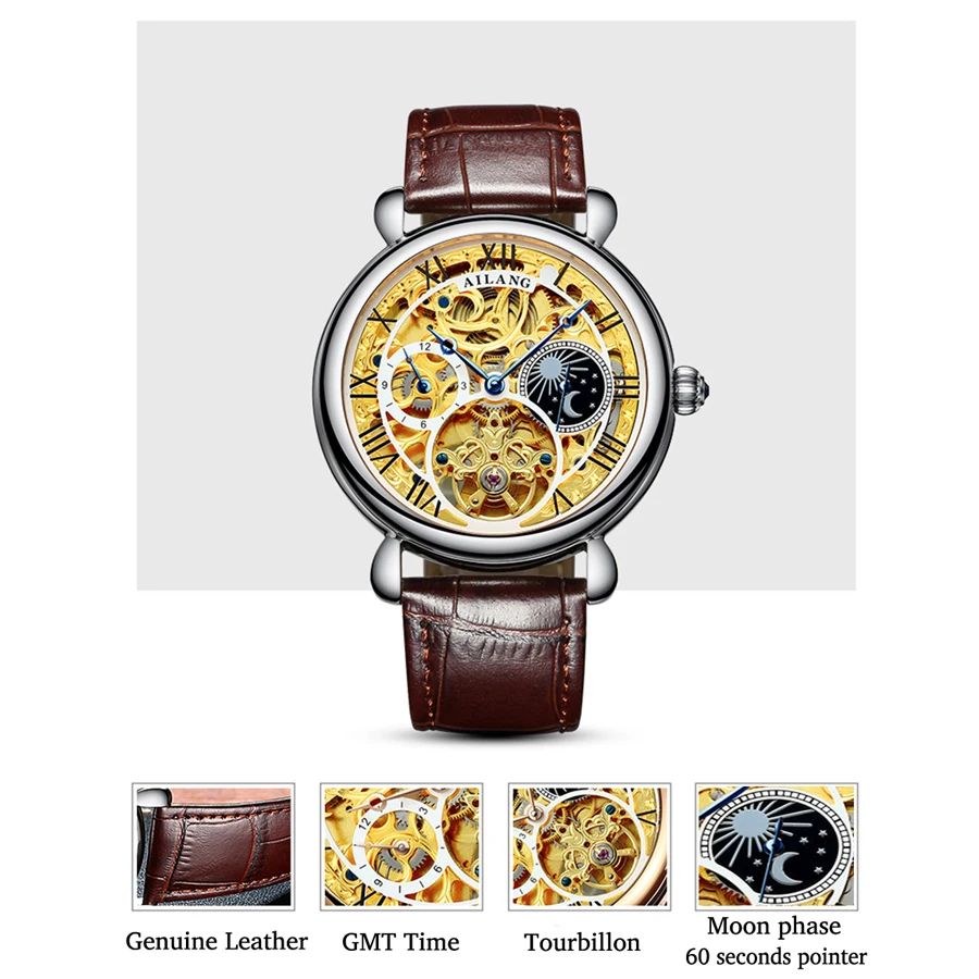 AILANG Tourbillon новые бизнес мужские часы Топ бренд Роскошные водонепроницаемые