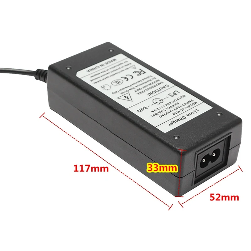 2A 42V Адаптер зарядного устройства для 36V литий-ионная литиевая батарея двухколесное автомобильное зарядное устройство s