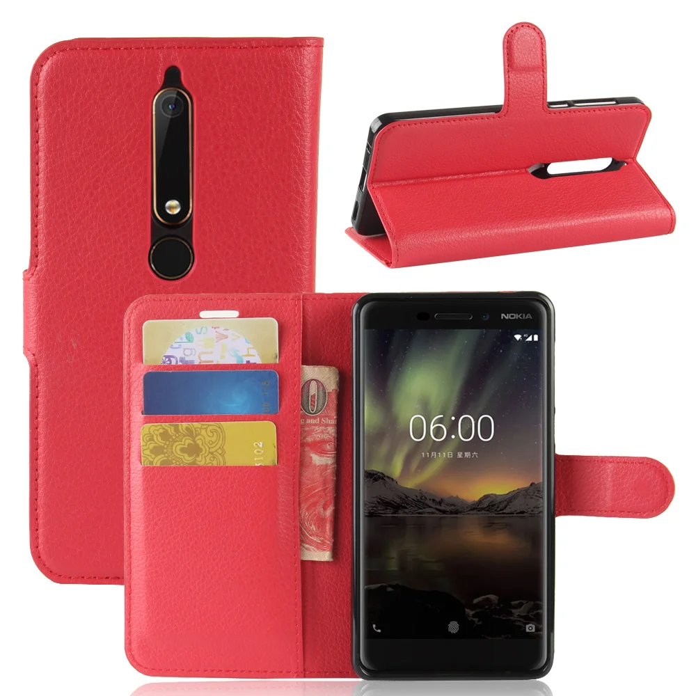 Luxury Leather Wallet Case For Nokia 6.1 Flip Cover With Card Slot Holder Back Kickstand Magnetic Closure 6 2018 | Мобильные