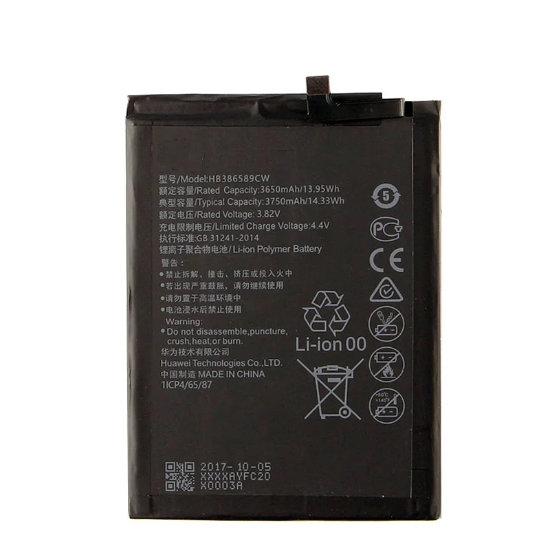 Оригинальный аккумулятор HB386589CW 3650 мАч для Huawei P10 Plus Batterie Bateria Аккумулятор