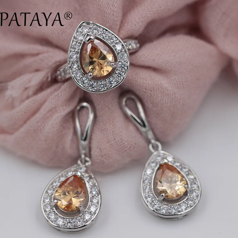 Женские серьги PATAYA набор ювелирных изделий из натурального белого золота с