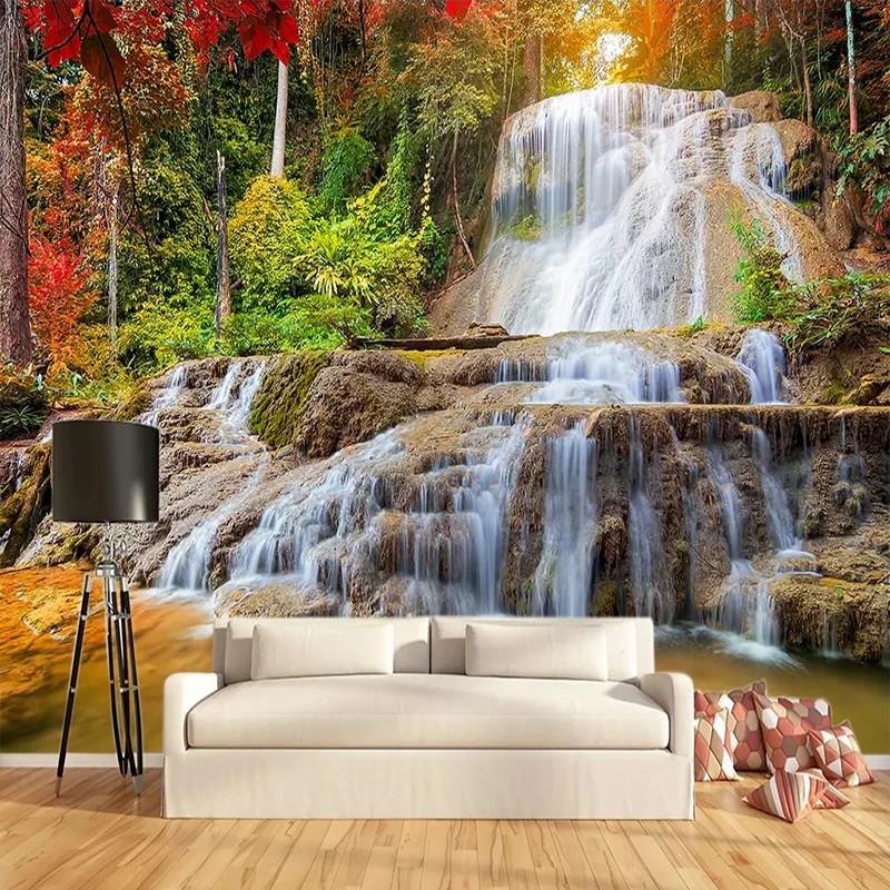 

Custom Wallpaper Murals 3D HD Forest Rock Waterfall Photography Background Wall Painting Living Room Sofa Photo Mural Wallpaper