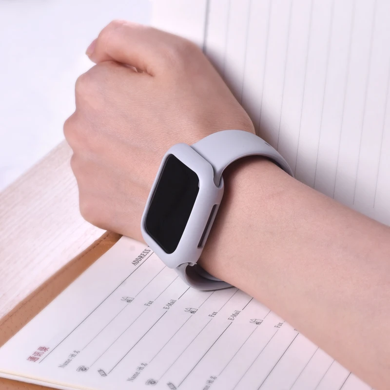 Color11 Для iWatch Мягкий силиконовый чехол для часов+ ремешок для часов бампер для Apple Watch 4 3 2 1 38 мм 40 мм 44 мм 42 мм крышка резиновый ремешок для часов - Цвет ремешка: Color11