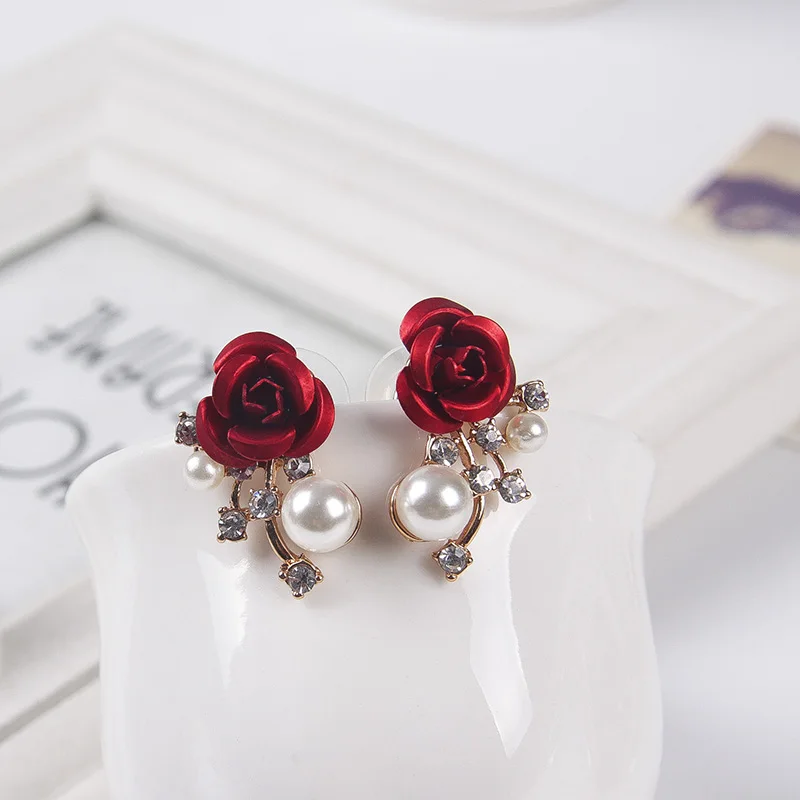 Леди Роза Серьги-гвоздики жемчуг горный хрусталь Для женщин шпильки ювелирные