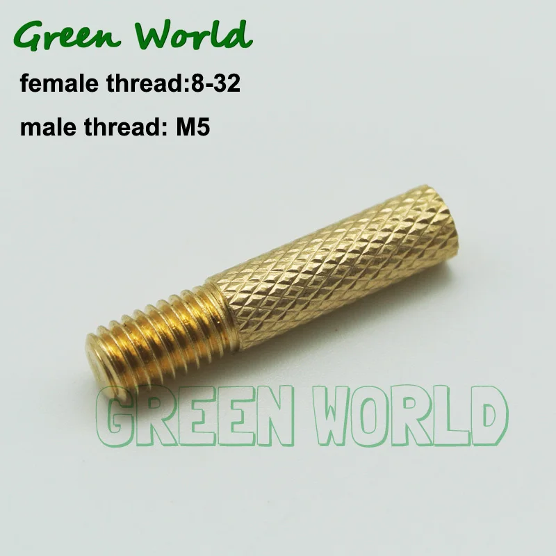Однотонный латунный адаптер Green World 1 шт./лот наружная резьба M5 внутренняя 8-32 |