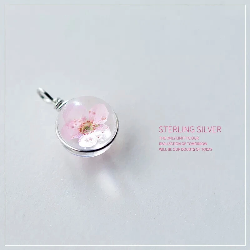 

925 Sterling Silver Color Handmade Necklace Women Jewelry Nature Pink Peach Blossom Pendant Necklace Fresh D2729