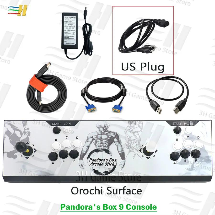 PB9 Orochi US plug 2 игрока Pandora Box 9 железная консоль встроенный в 1500 В 1 аркадная игра подключи и играй usb джойстик для ПК ps3 pandora's 5S 6s 7 - Цвет: PB9 Orochi US plug