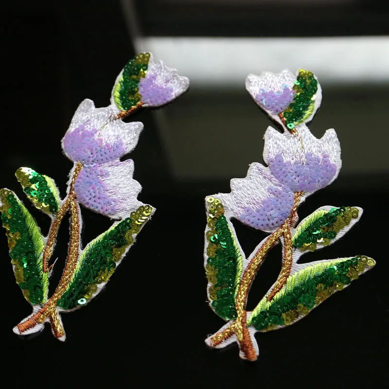 

1pair Sequins orchid flower iron on patches for clothing DIY sequin floral patchs fer Embroidery applique parche ropa