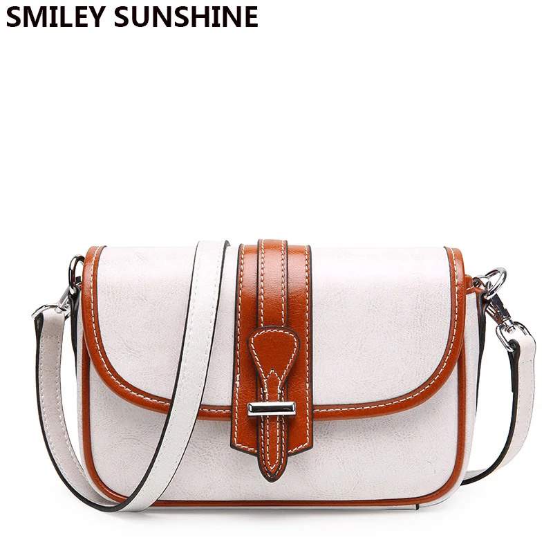 Женская сумка через плечо SMILEY SUNSHINE белая маленькая мессенджер из натуральной