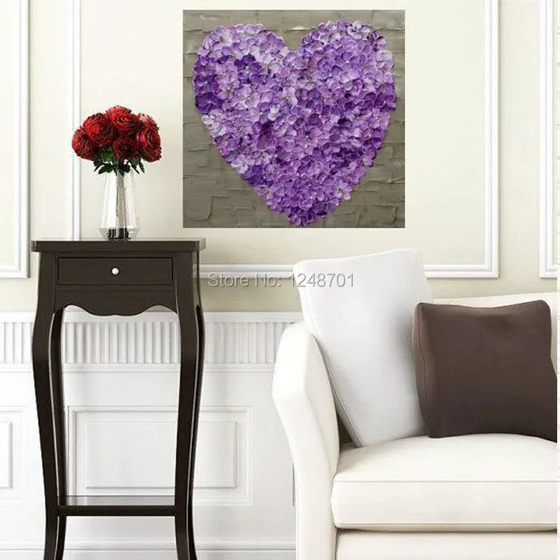

Handpainted Knife Palette Oil Paintings Flower Canvas Art Abstract Heart-shaped purple flower Modern Wall Decoration For Home