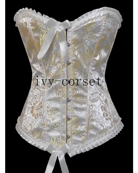 Классический Винтаж без бретелек кружево корсет бюстье Строка белый с золотой