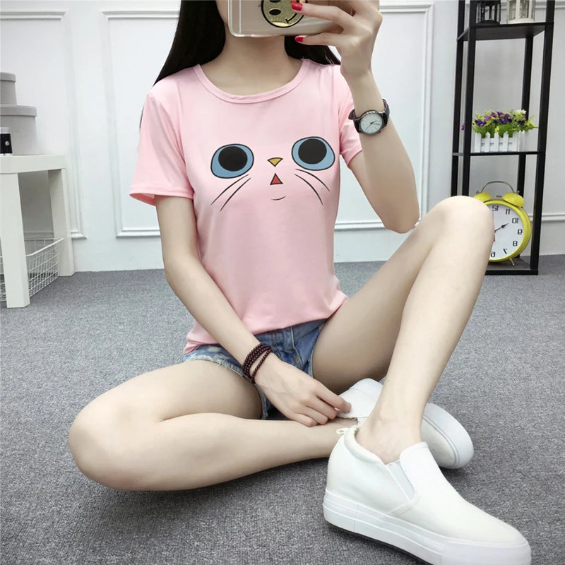 Женские повседневные футболки Ailegogo милые тонкие с коротким рукавом и круглым