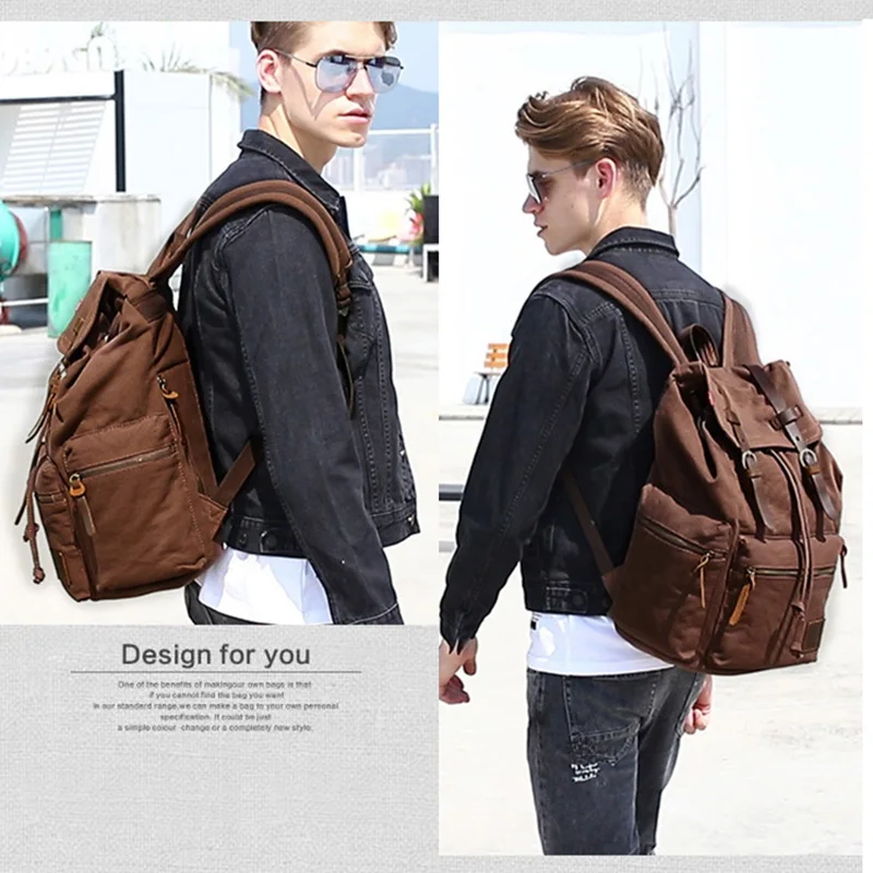 

Unisex Canvas mochila Vintage Backpack Leather Trim Casual Bookbag Men Women Laptop Travel Rucksack Plecak Men Women Back Pack