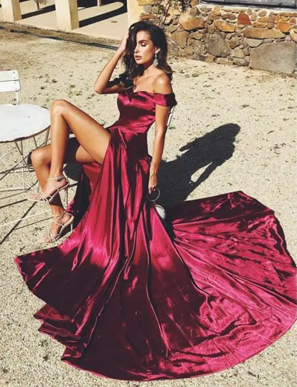 Длинное Атласное Вечернее Платье С Боковым Разрезом 2020 бальное платье с