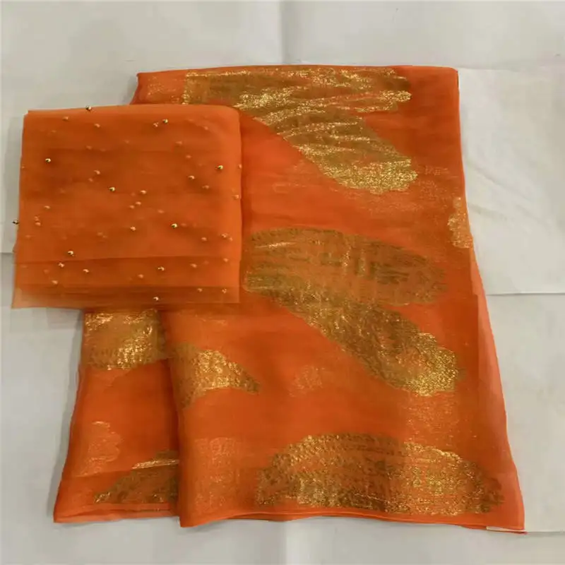 

Hot Sale High Quality African Metal Silk Fabric 5 Yards+ 2 Yards Chiffon African Silk Fabric For Ladies Party Clothing! LXF61512