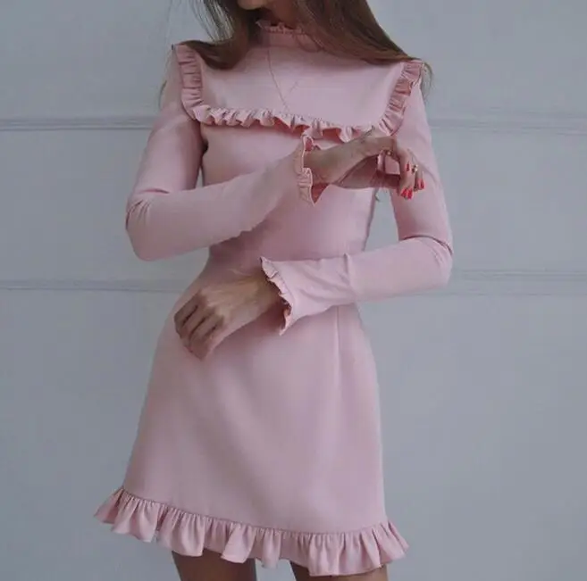 

Spring Autumn Women Fashion Ruffles Dress Casual Turtleneck Butterfly Long Sleeve dresses Elegant Party female Vestidos