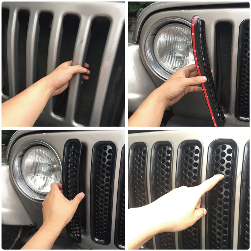 Для Jeep Wrangler TJ Передняя вентиляционная решетка бампера Рамка гриль сетка отделка кольцо полоса 3d наклейка крышка 1997-2006/
