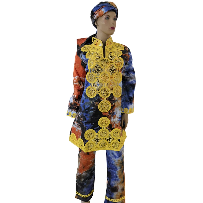 MD Африканское женское платье с брюками африканская леди топы брюки наборы шарфом