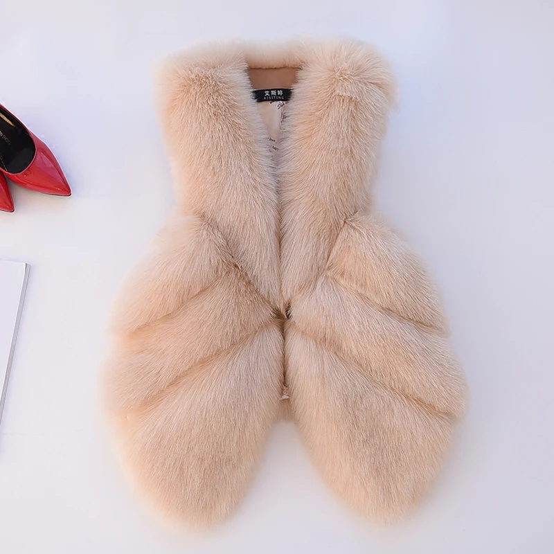 

2018 new imitation fox fur vest female long section Korean stitching Lap top Slim winter Faux Fur Vest Women