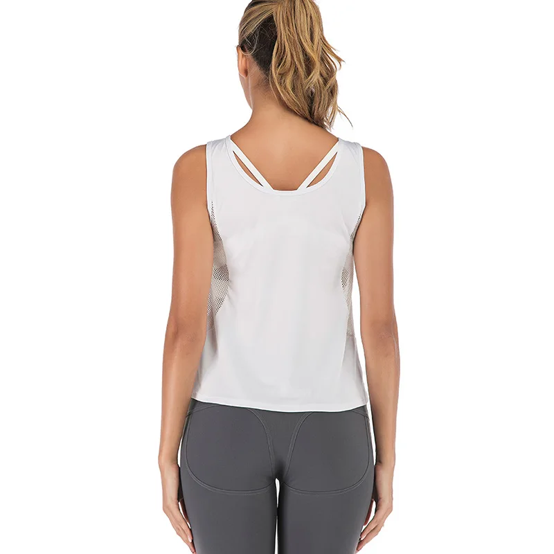 

Women Yoga Vest Mesh Breathable Solid Loose Hem Simple Female Tops for Sports ASD88