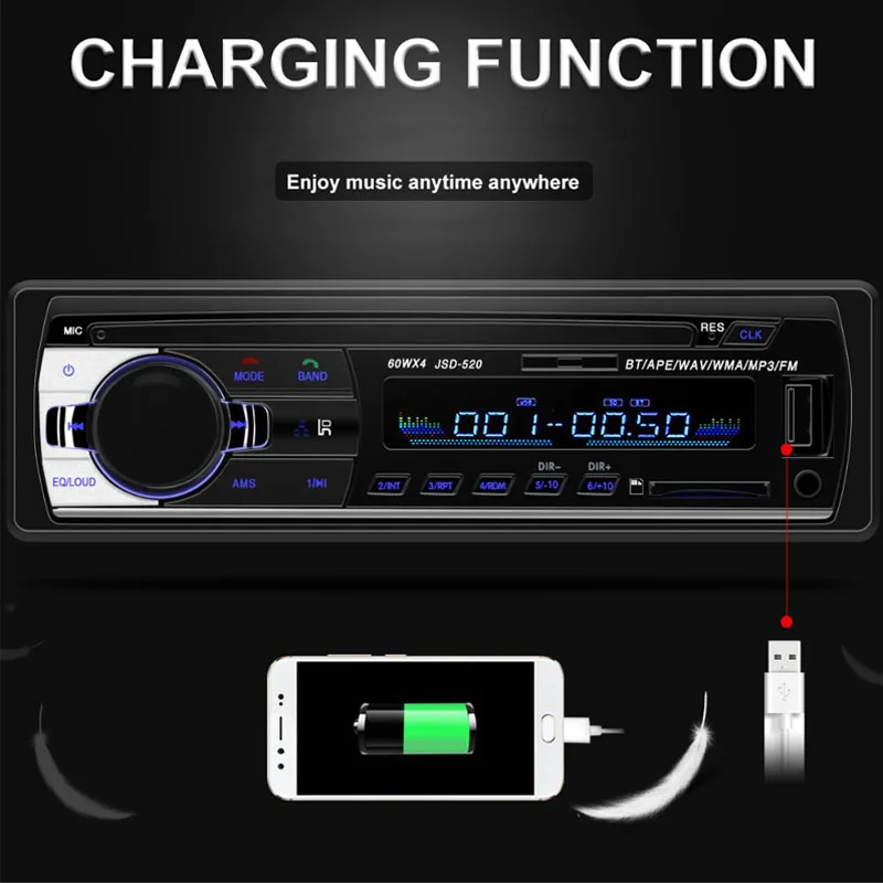 1 din автомагнитола JSD-520 Автомагнитола автомобиля стерео bluetooth аудио mp3 плеер usb sd aux вход oto teypleri Авто Радио автомобильный рекордер