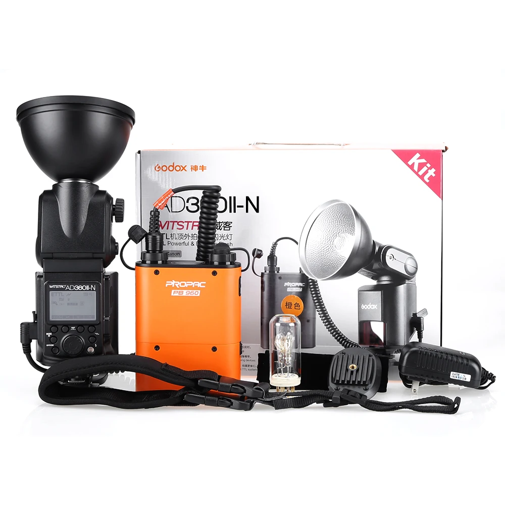 Внешняя Мощная Вспышка Godox Full Speedlite AD360II-N ttl+ PB960 power Pack оранжевый или черный+ X1T-N ttl передатчик+ AD-S7 софтбокс