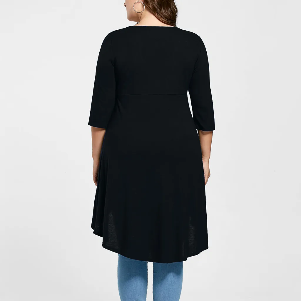 Женская Однотонная рубашка с круглым вырезом большого размера женская рукавом в