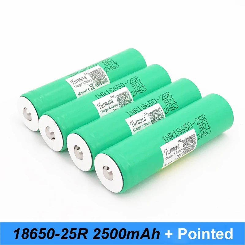 Turmera 18650 2500 мА/ч 20A INR18650 25R литий Батарея с заостренными носками для электронная