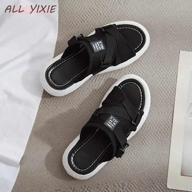 Женские спортивные шлепанцы на плоской подошве ALL YIXIE черные повседневные