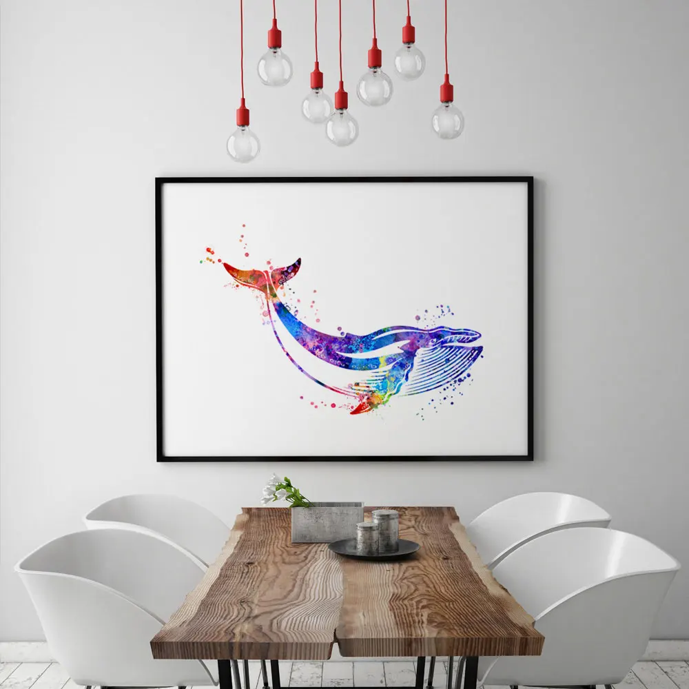 Синий кит стена Художественная печать акварель КИТ Nursey домашний Декор животное
