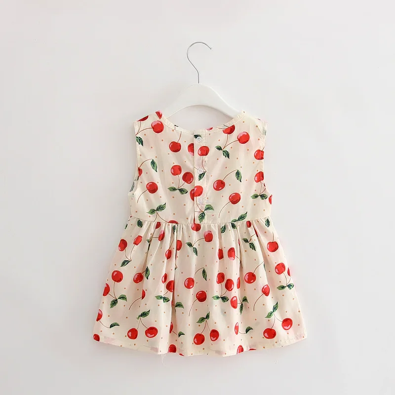 New Summer Princess Dress Girls Cute Cherry Fruit Sunflower Printing Cotton Party Sleeveless Costume For Kids Vestidos T | Детская