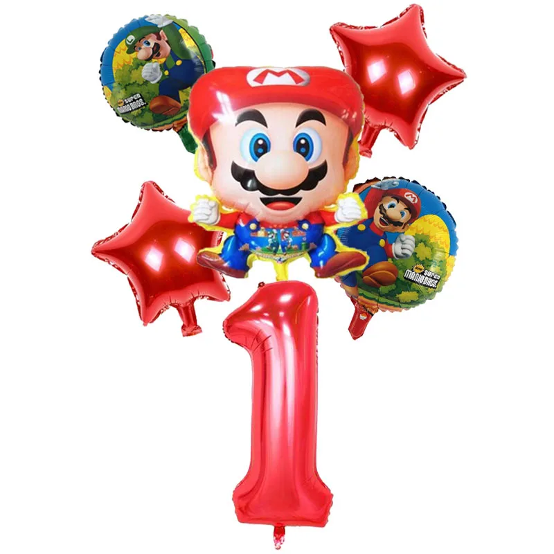 balloon 6pcs 1 компл. Super Mario Bros бумажные тематические флаги вечерние украшения для детей первый день рождения для мальчиков и девочек вечерние бумажные баннеры - Цвет: balloon 6pcs