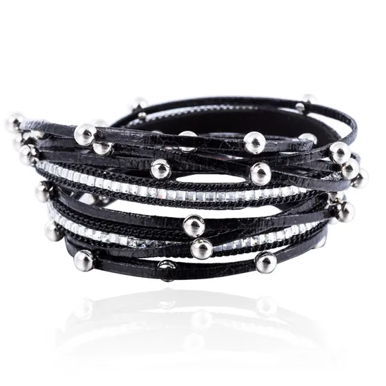 black HOCOLE, модные, драгоценные камни, стразы, магнитные, кожаные браслеты, богемные, ручная работа, многослойные, wrap, ювелирные изделия для женщин, подарок, pulseira - Окраска металла: black