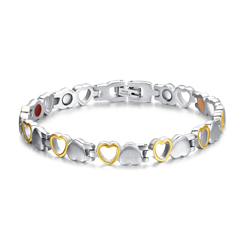 silver gold color Магнитные браслеты Vinterly для женщин, цепочка в форме сердца, женский браслет, германий, энергия для здоровья, браслет из нержавеющей стали, женские преимущества - Окраска металла: silver gold color