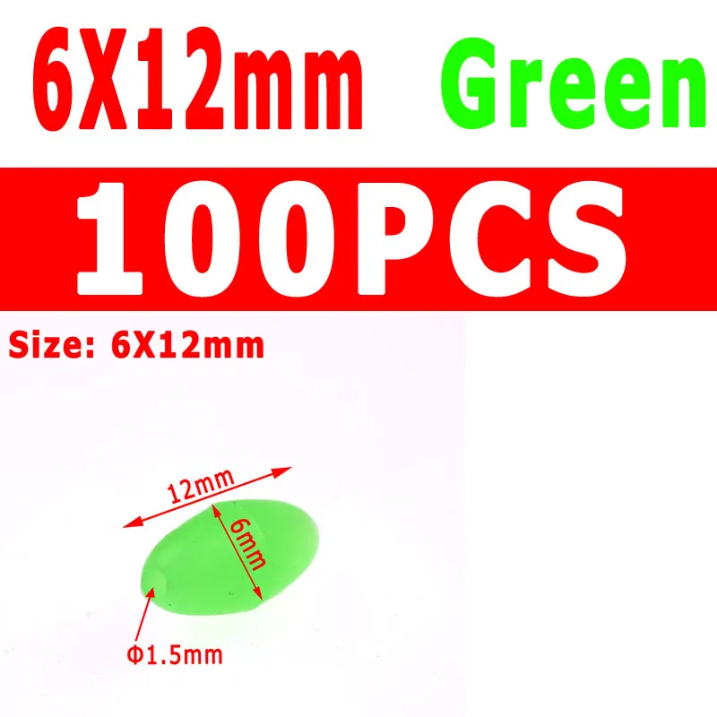 100pcs green 6X12mm 1 ПАК мягкие Светящиеся Шарики Светящиеся оранжевый зеленый для рыболовной снасти тройной крючок яйцо муха завязывание УФ Цвет Сабики блесна Айс джиг рыболовные аксессуары - Цвет: 100pcs green 6X12mm
