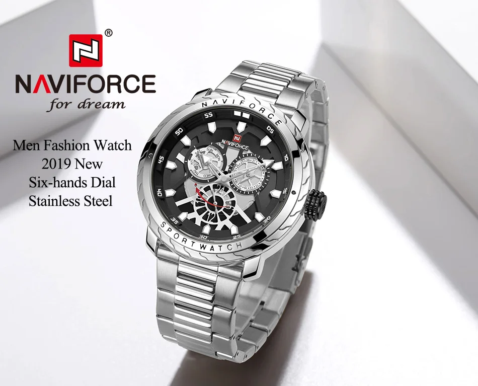 Мужские часы Naviforce из нержавеющей стали, кварцевые часы с хронографом, мужские роскошные часы Naviforce,, наручные часы с хронографом