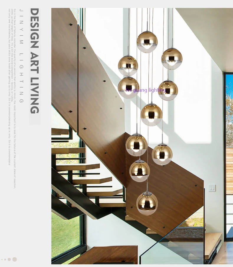 Stair rotating long pendant light Nordic personality glass living room dining room modern minimalist stair long pendant lamps