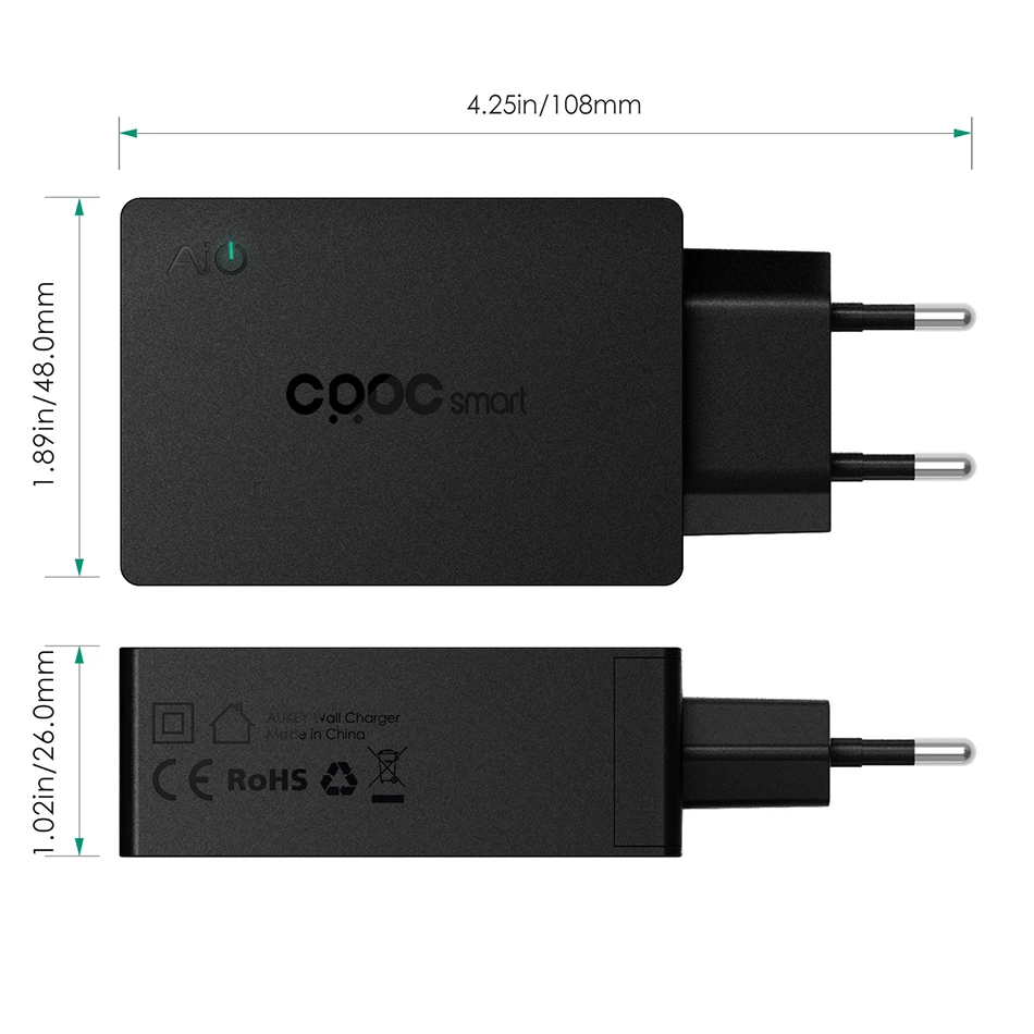 AUKEY Универсальный USB Зарядное устройство 3 Порты 30 Вт 5 В/6A Портативный Путешествия