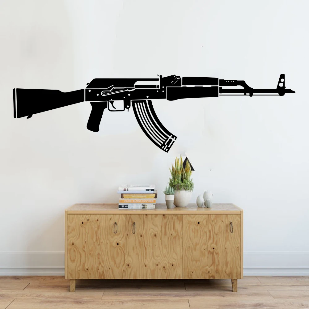 Large AK47 Gun Army Solider Wall Sticker Boy Room Bedroom Ak47 Rifle Clip Fir earm Wall Decal Play Room Living Room Vinyl Decor