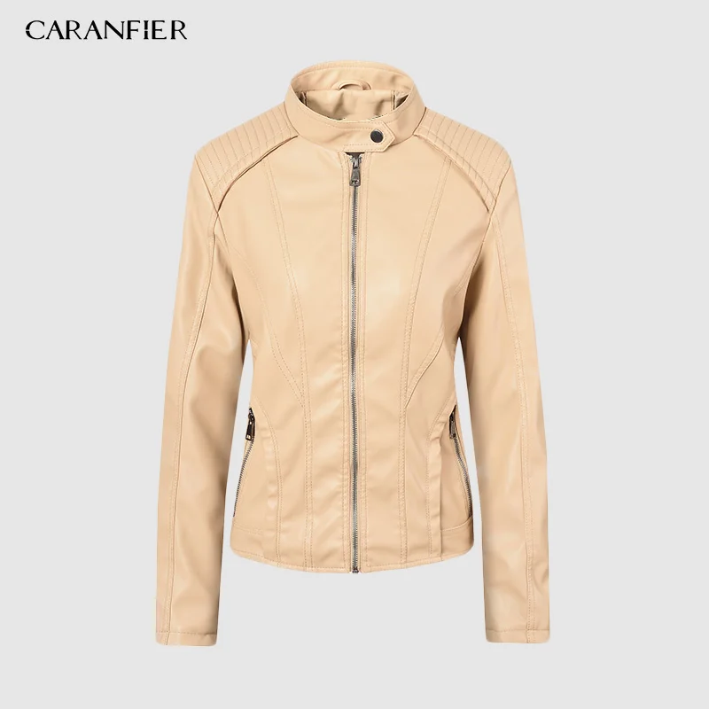 Женская байкерская куртка CARANFIER модная гладкая мотоциклетная из искусственной