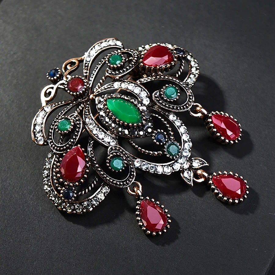 Винтажная египетская Женская Брошь из смолы с искусственным кристаллом в форме